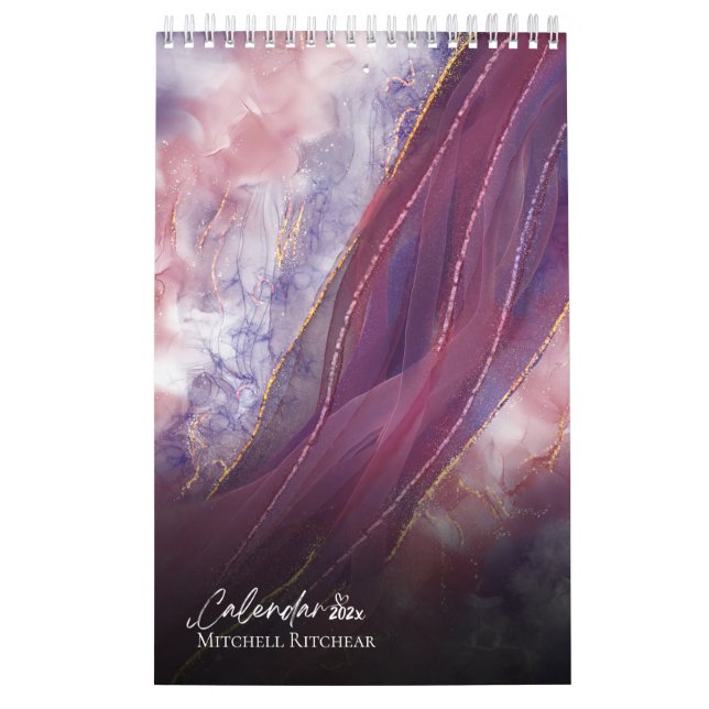 Colourful Rose gold blue Marble watercolor Glitter Calendar (Cover)
