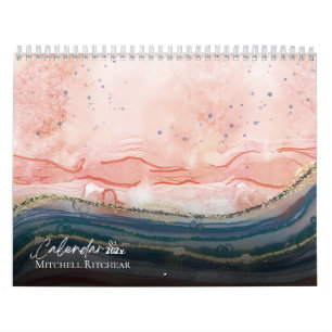Colourful Rose gold blue Marble watercolor Glitter Calendar