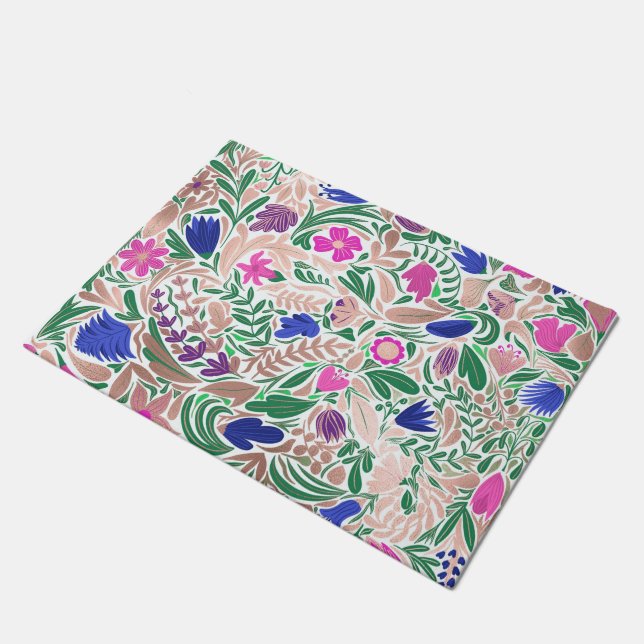 Colourful Rose Gold Floral Leaf Illustrations Doormat (Angled)