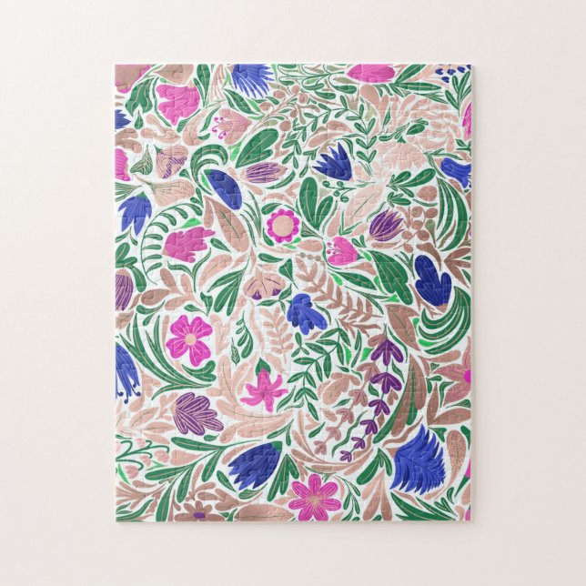 Colourful Rose Gold Floral Leaf Illustrations Jigsaw Puzzle (Vertical)