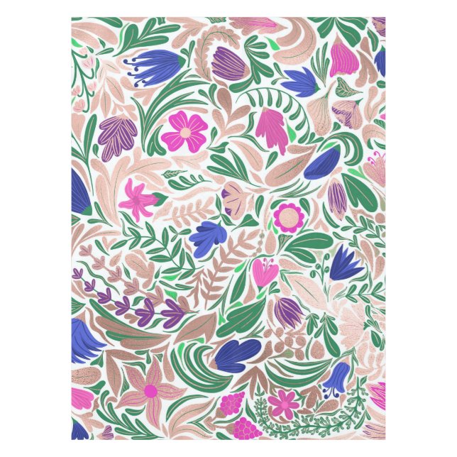 Colourful Rose Gold Floral Leaf Illustrations Tablecloth (Front)