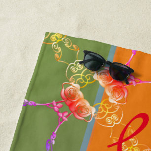 Colourful Rose Hearts With Her Name Beach Towel