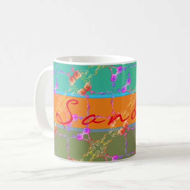 Colourful Rose Hearts With Her Name Coffee Mug (Front Left)