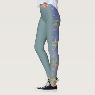Colourful Rose Repeat on Pale Blue Moss Leggings