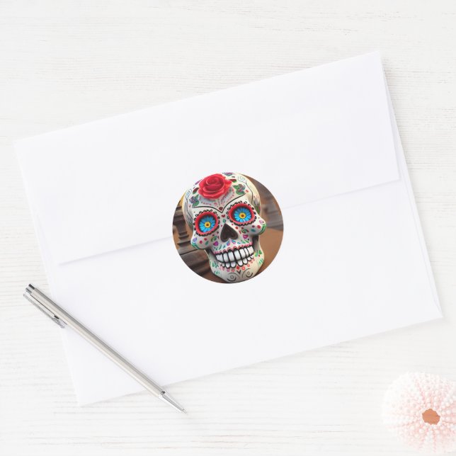 Colourful Rose Sugar Skull Sticker  (Envelope)
