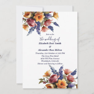 Colourful roses and blue Flowers wedding Invitation
