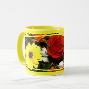 Colourful Roses and Daisies Floral Bouquet Mug