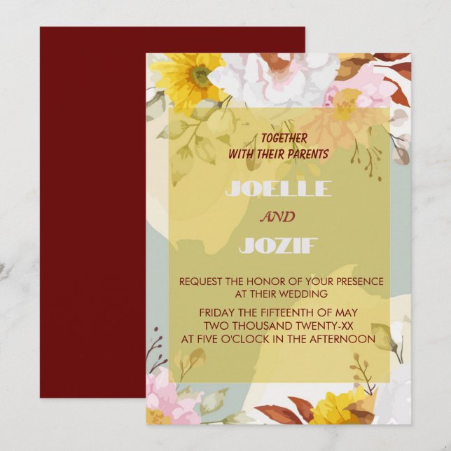 Colourful roses and Features for wedding   Invitation (Front/Back)