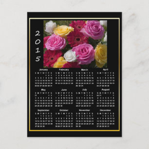 Colourful Roses and Flowers 2015 Calendar Postcard