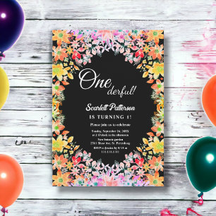 Colourful Roses Boho Botanical Floral 1st Birthday Invitation