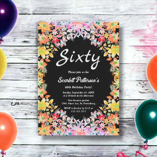 Colourful Roses Boho Botanical Floral 60th Birthda Invitation