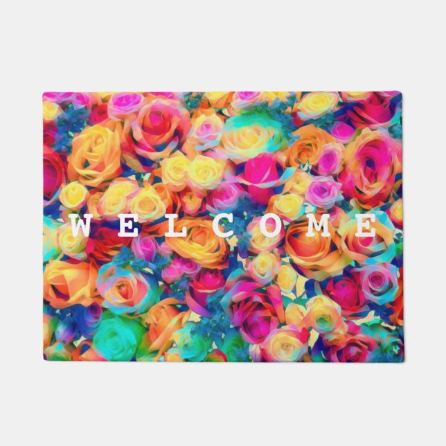 Colourful Roses Bouquet - Welcome Doormat (Front)
