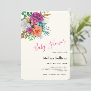 Colourful Roses Floral Bouquet Baby Shower Invitation