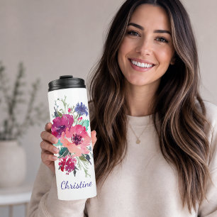 Colourful Roses Floral with Monogram Thermal Tumbler