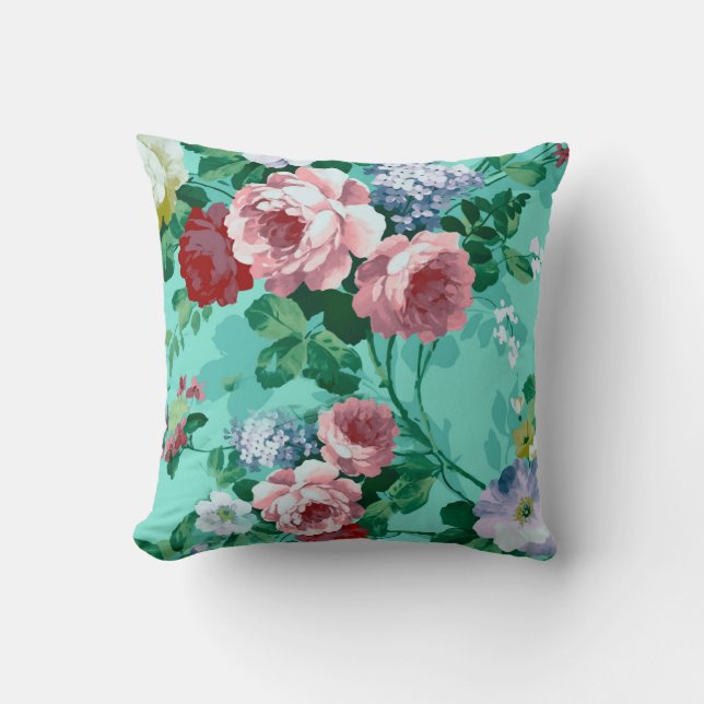 Colourful Roses & Flowers Cushion (Front)