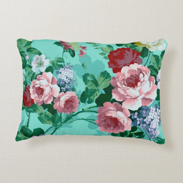 Colourful Roses & Flowers Decorative Cushion (Back)
