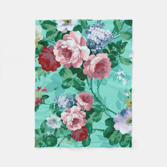 Colourful Roses & Flowers Fleece Blanket (Front)