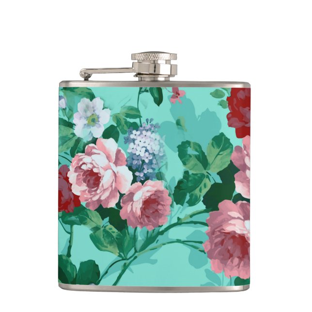 Colourful Roses & Flowers Hip Flask (Front)