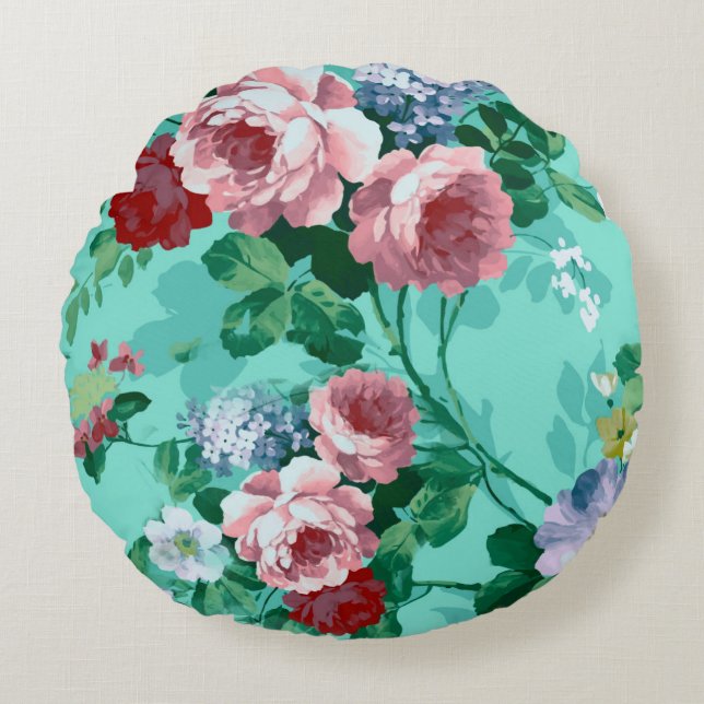 Colourful Roses & Flowers Round Cushion (Front)