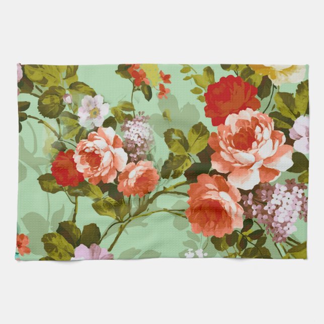 Colourful Roses & Flowers Tea Towel (Horizontal)