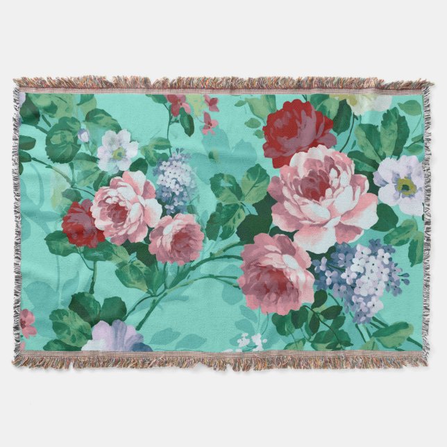 Colourful Roses & Flowers Throw Blanket (Front)