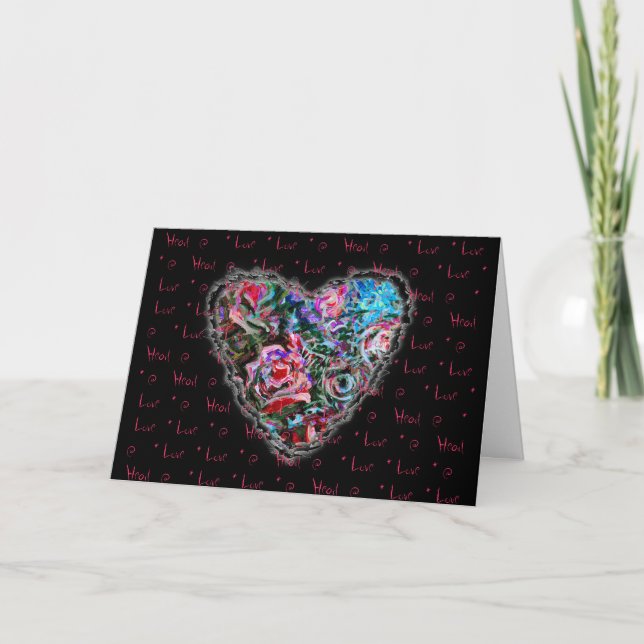 Colourful Roses Heart Valentine Love Romance Holiday Card (Front)