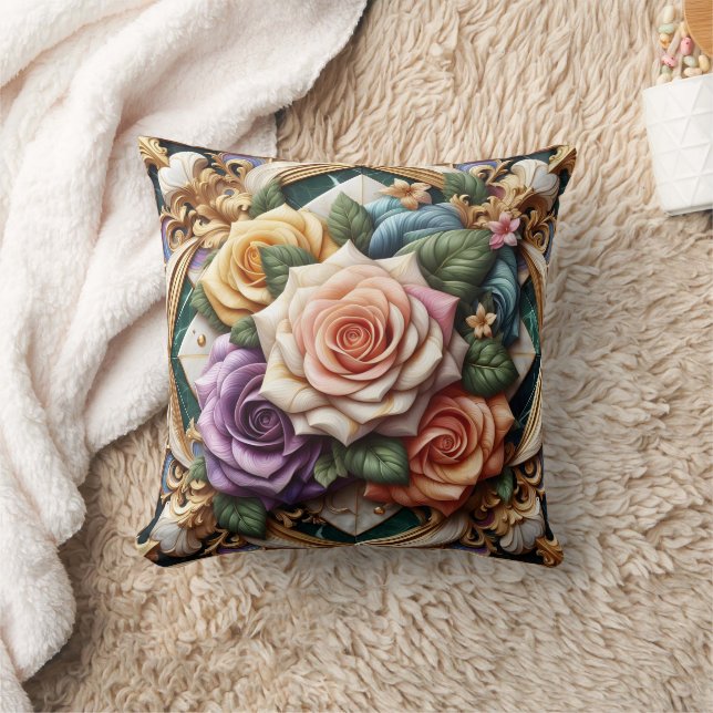 Colourful Roses in Decorative Floral Arrangement Cushion (Blanket)