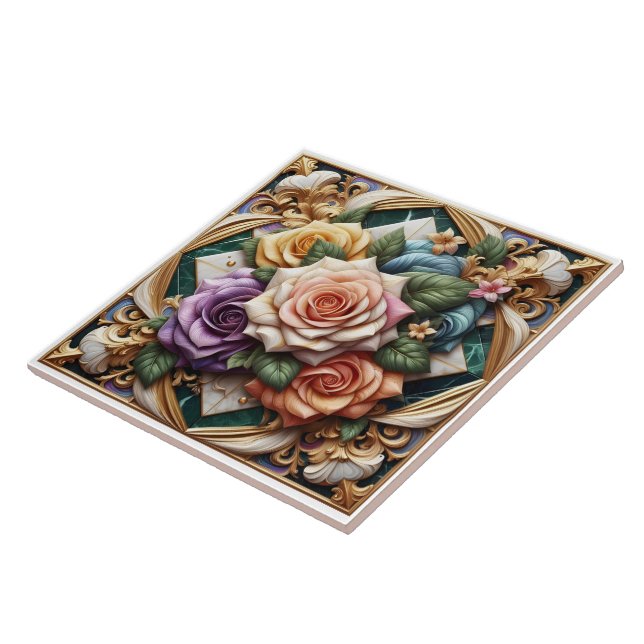 Colourful Roses in Decorative Floral Arrangement Tile (Side)