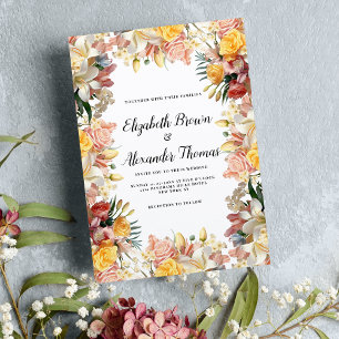Colourful roses lilies orchids floral wedding invitation