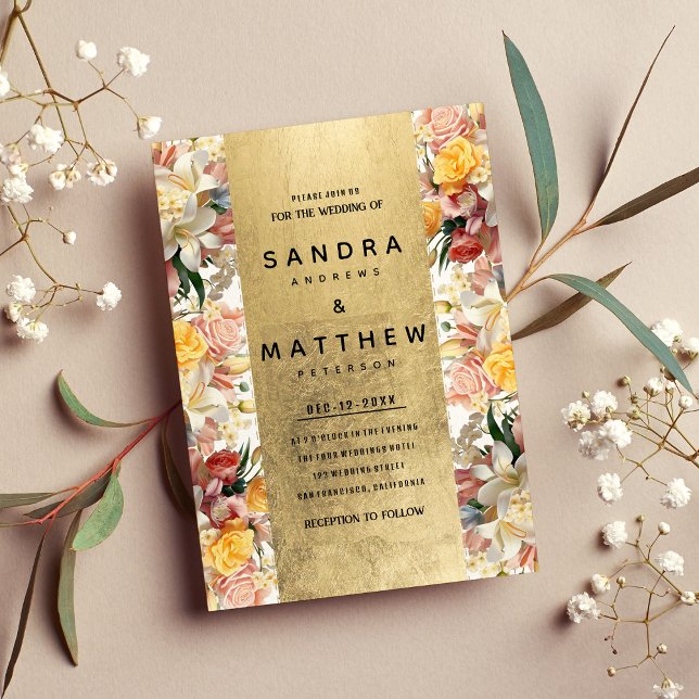 Colourful roses lilies orchids floral Wedding Invitation (Colorful roses lilies orchids floral Wedding )