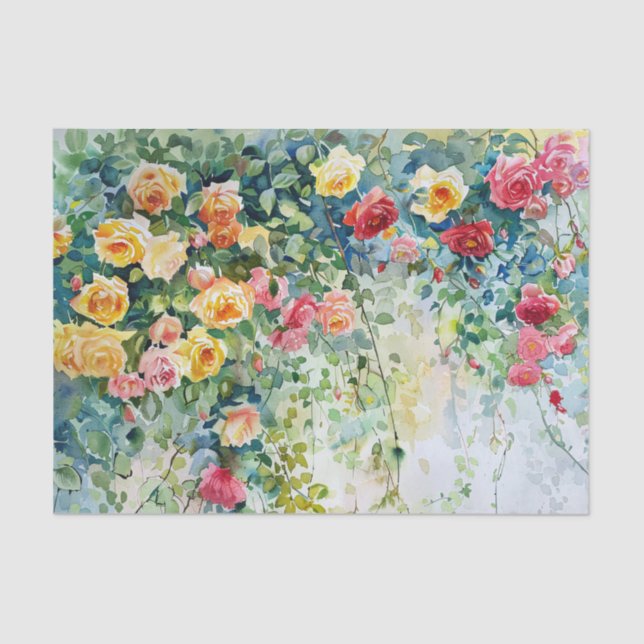Colourful Roses Watercolor Decoupage Tissue Paper (Front)
