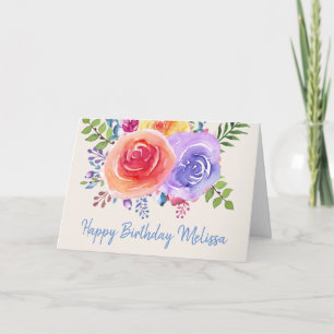 Colourful Roses Watercolor Floral Birthday Card