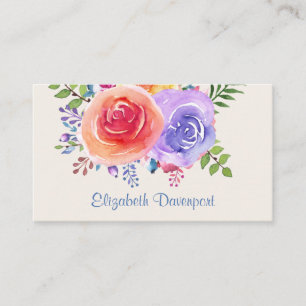 Colourful Roses Watercolor Floral Business Card