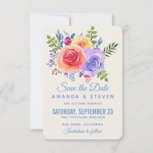 Colourful Roses Watercolor Floral Save The Date