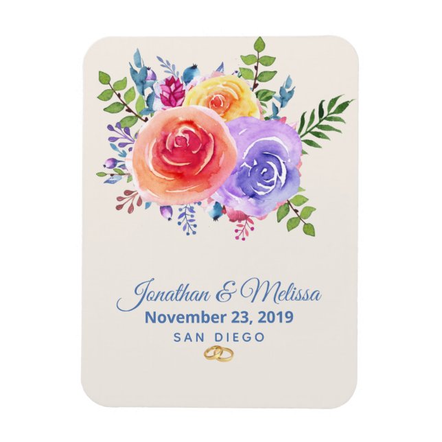 Colourful Roses Watercolor Floral Save the Date Magnet (Vertical)