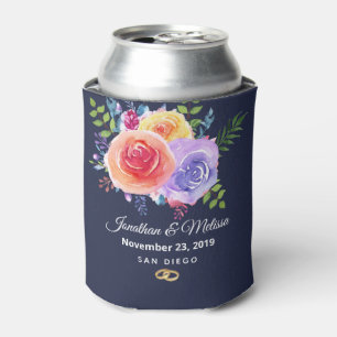 Colourful Roses Watercolor Floral Wedding Can Cooler