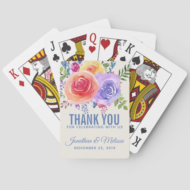 Colourful Roses Watercolor Floral Wedding Playing Cards (Back)