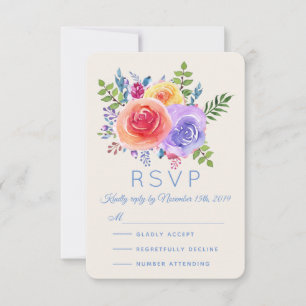 Colourful Roses Watercolor Floral Wedding RSVP Card