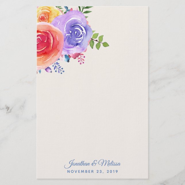 Colourful Roses Watercolor Floral Wedding Stationery (Front)