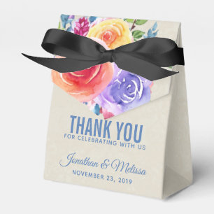 Colourful Roses Watercolor Floral Wedding Thank Yo Favour Box