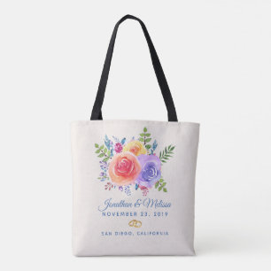 Colourful Roses Watercolor Floral Wedding Tote Bag