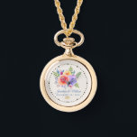Colourful Roses Watercolor Floral Wedding Watch<br><div class="desc">Personalised wedding watch with a fanciful floral bouquet with watercolor roses. Stylish,  whimsical and creative. A bundle of roses in pink,  purple and yellow. With lots of sprigs and leaves in green,  pink,  purple and blue. Background is an off-white champagne colour. 2 golden wedding rings placed below the text.</div>
