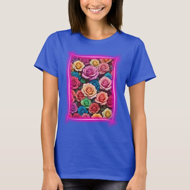 Colourful roses with purple frame T-Shirt (Front)