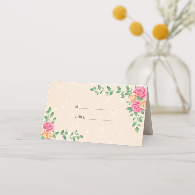 Colourful Roses Wreath Place Card (Front)