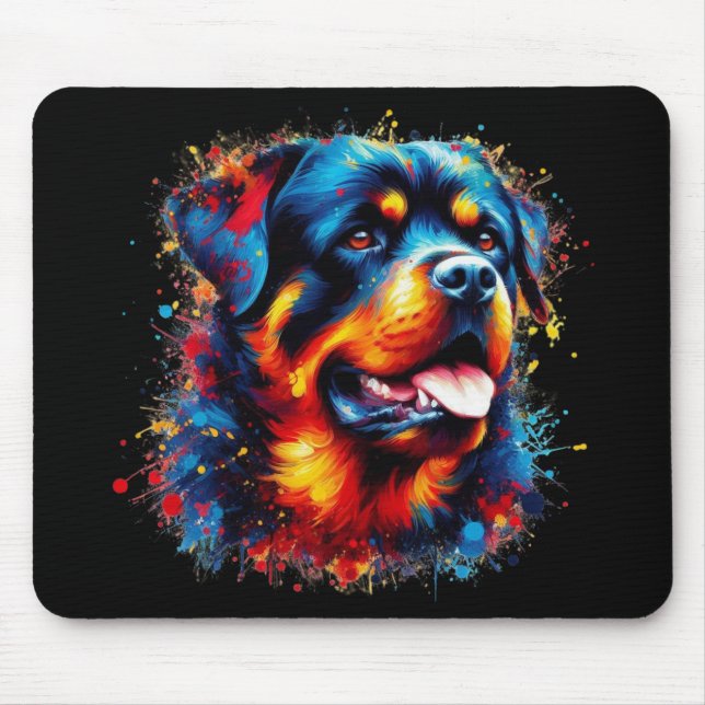 Colourful Rottweiler Paint Splatter Mouse Mat (Front)