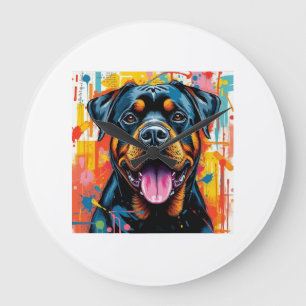 Colourful Rottweiler Pop Art � Vibrant Splash Styl Large Clock