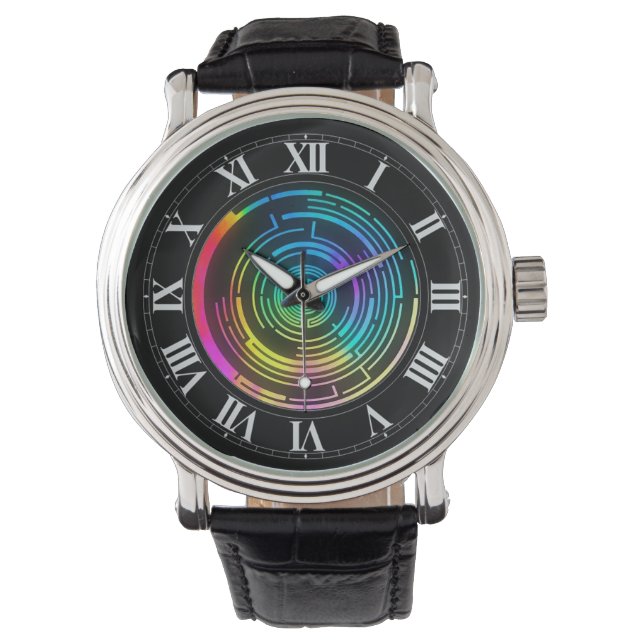 Colourful Round Rainbow Maze Wrist Watch (Front)