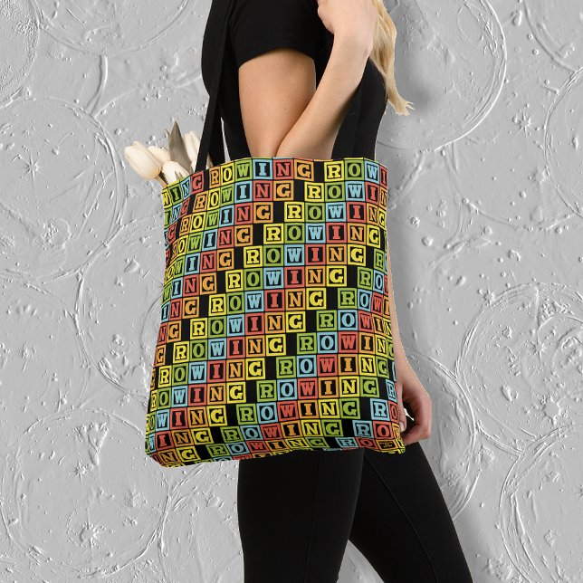 Colourful rowing lettering pattern tote bag (Creator Uploaded)