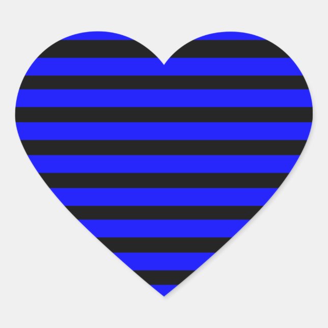 Colourful Royal Blue and Black Striped Pattern Heart Sticker (Front)