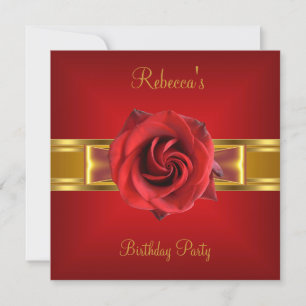 Colourful Royal Red Flower Yellow Gold Bow Invitation